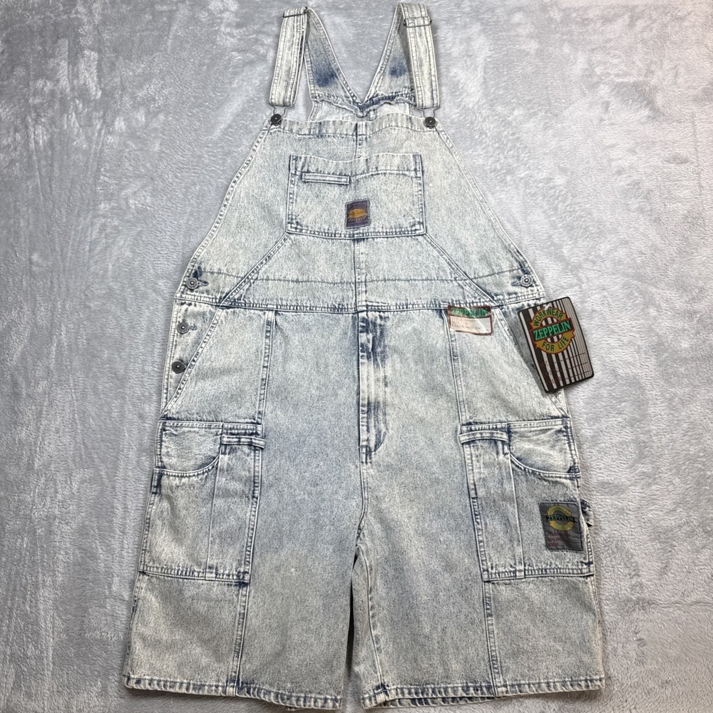 Vintage Zeppelin Denim Shortalls Men XL Acid Wash Baggy Workwear Overalls 90s